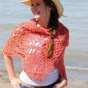 Handmade to order! Shawl, swimsuit cover with pineapple crochet design and tie